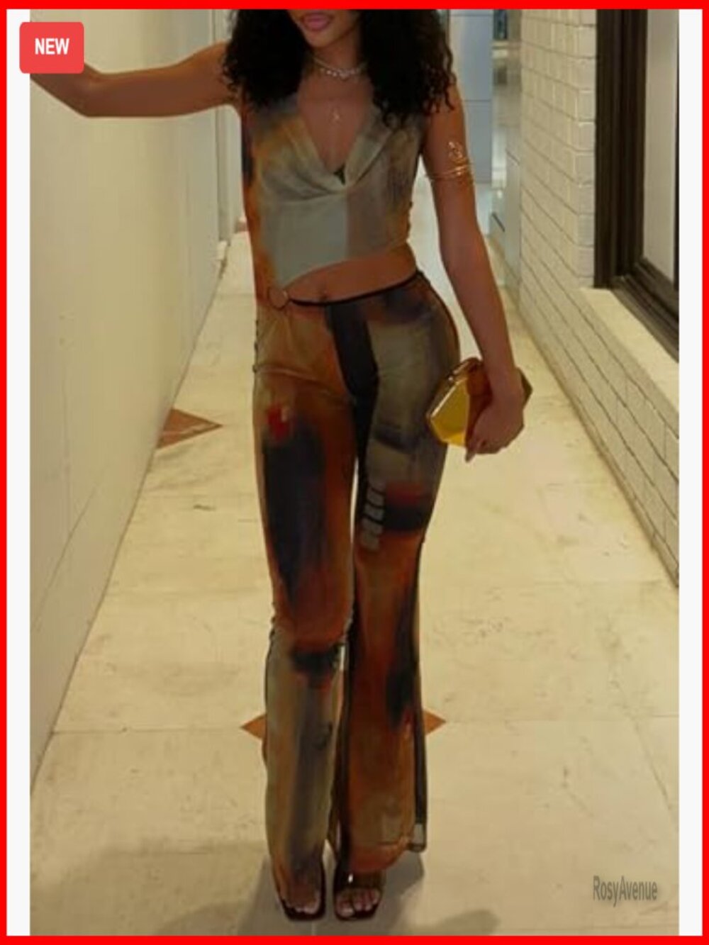 Sexy Mesh Halter Sleeveless Cut Out Tie Dye Jumpsuit Party Clubwear - Picture 3 of 6